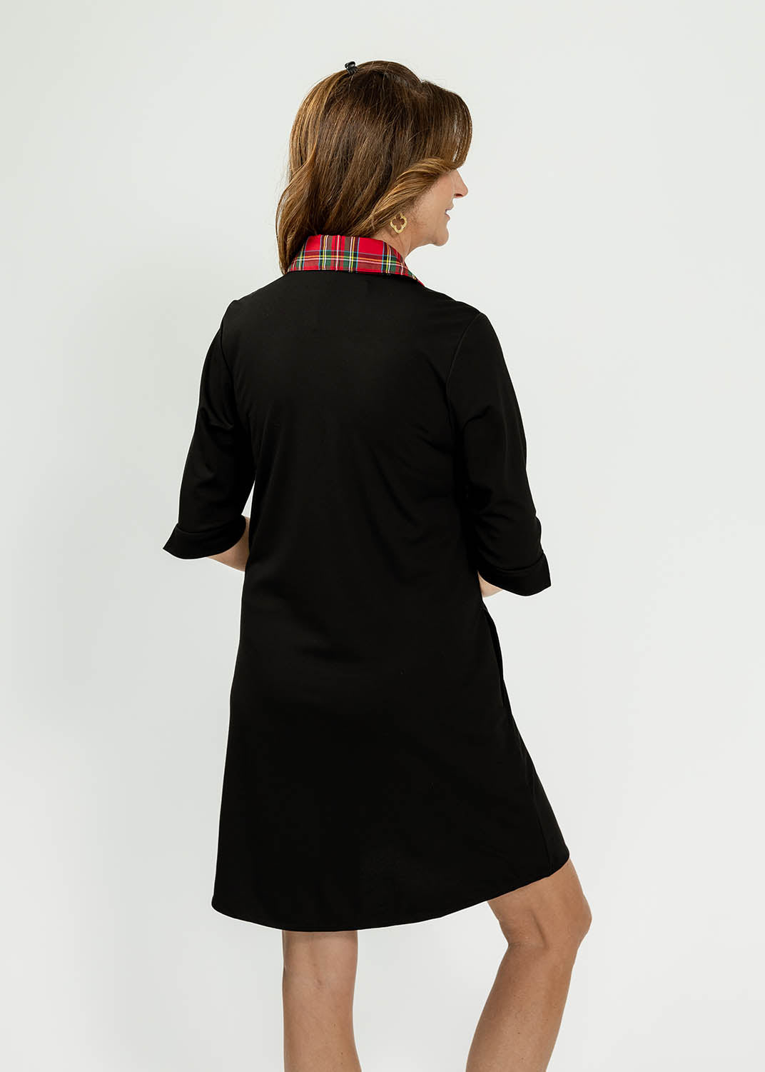 Lizzie Dress - Solid Black/Red Plaid
