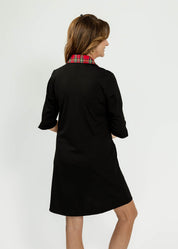 Lizzie Dress - Solid Black/Red Plaid