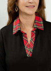 Lizzie Dress - Solid Black/Red Plaid