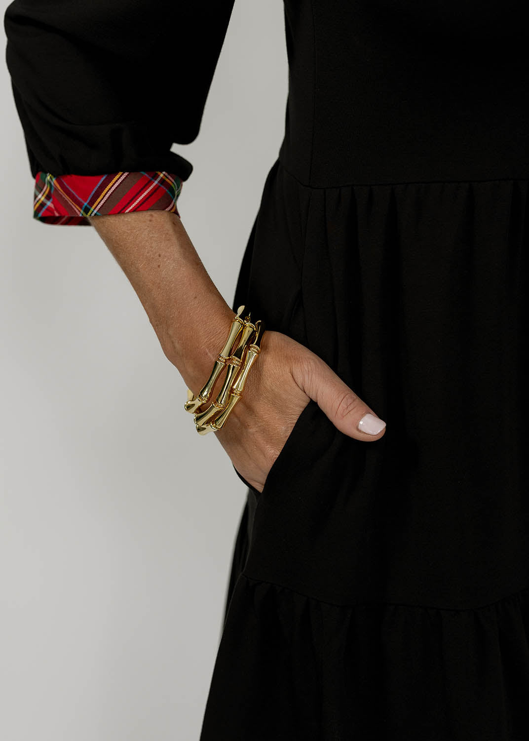 Louisa Dress- Solid Black/Red Plaid