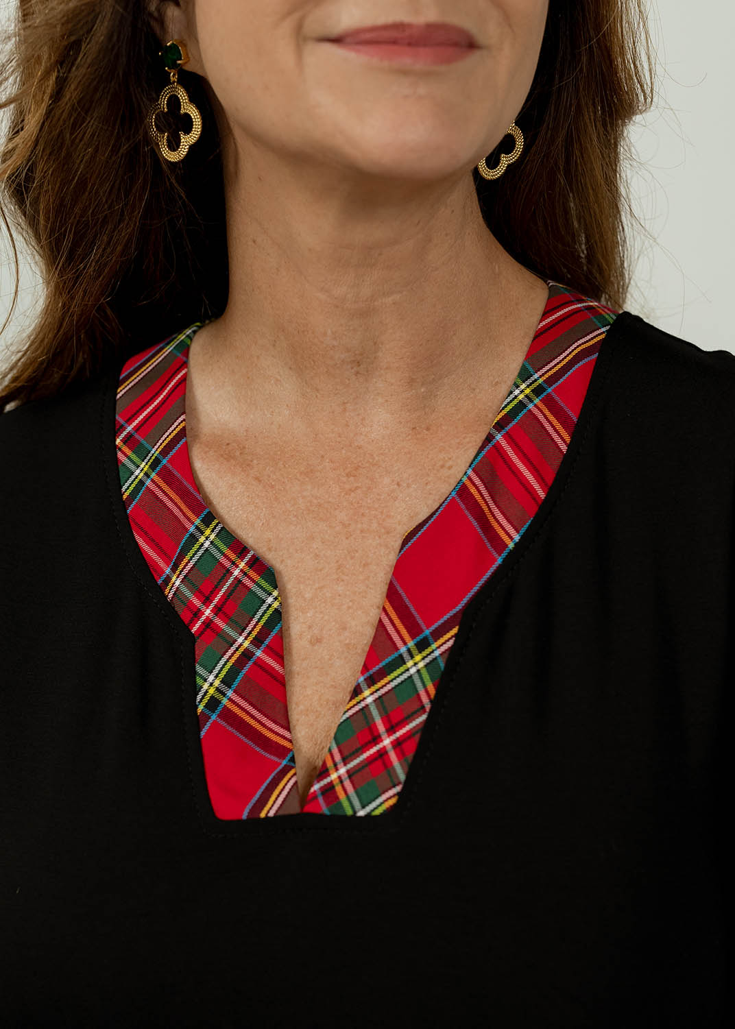 Louisa Dress- Solid Black/Red Plaid