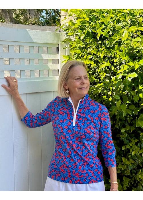 Britt 3/4 Top Floral Blue/Red FINAL SALE