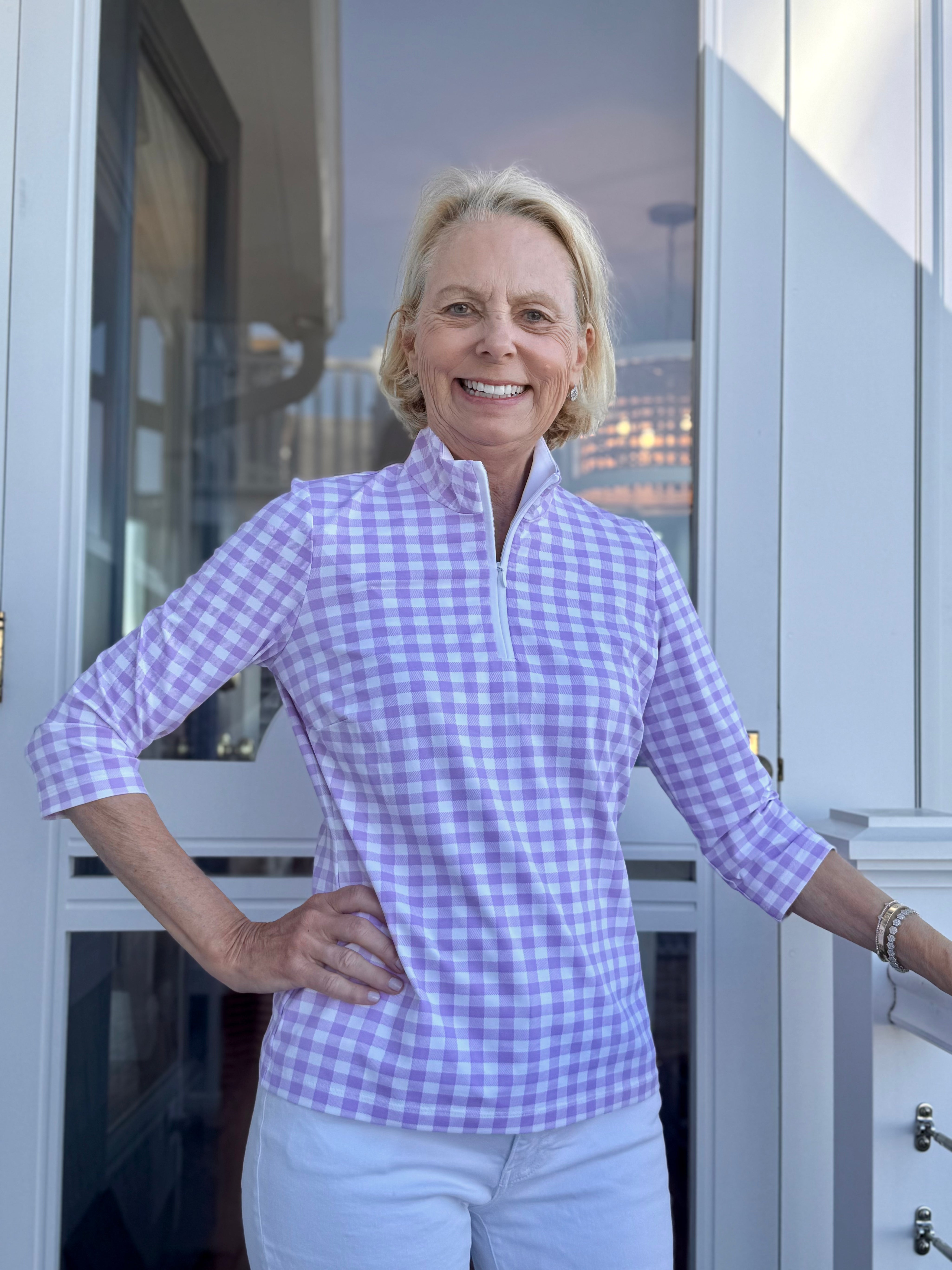 Britt Top - Gingham Lavender/White FINAL SALE