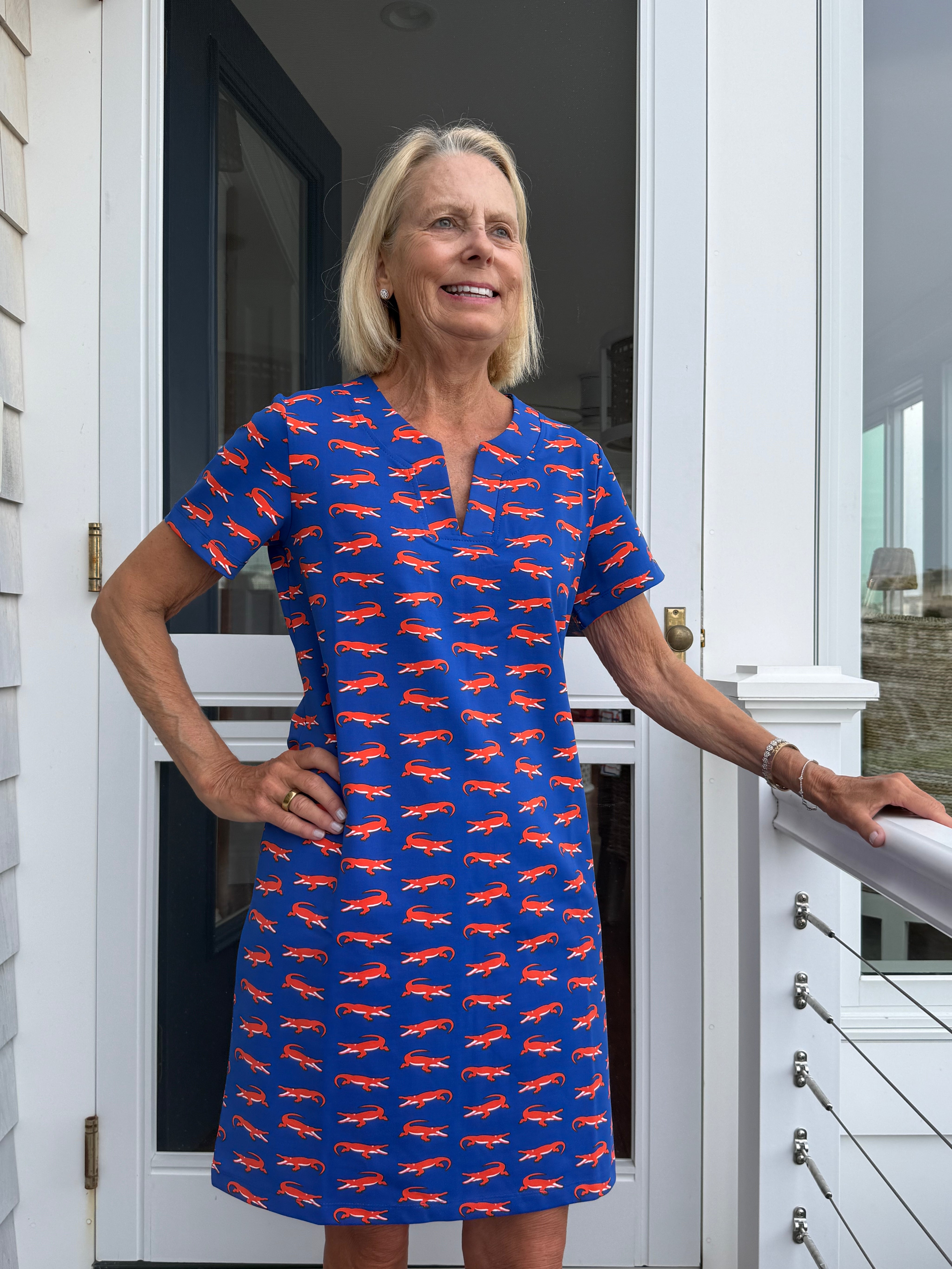 Lucille Short Sleeve  Dress  - Gator Chomp Blue/Orange