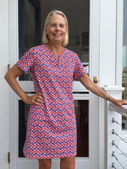 Lucille Short Sleeve Dress - Ribbons Florida Blue/Orange - FINAL SALE