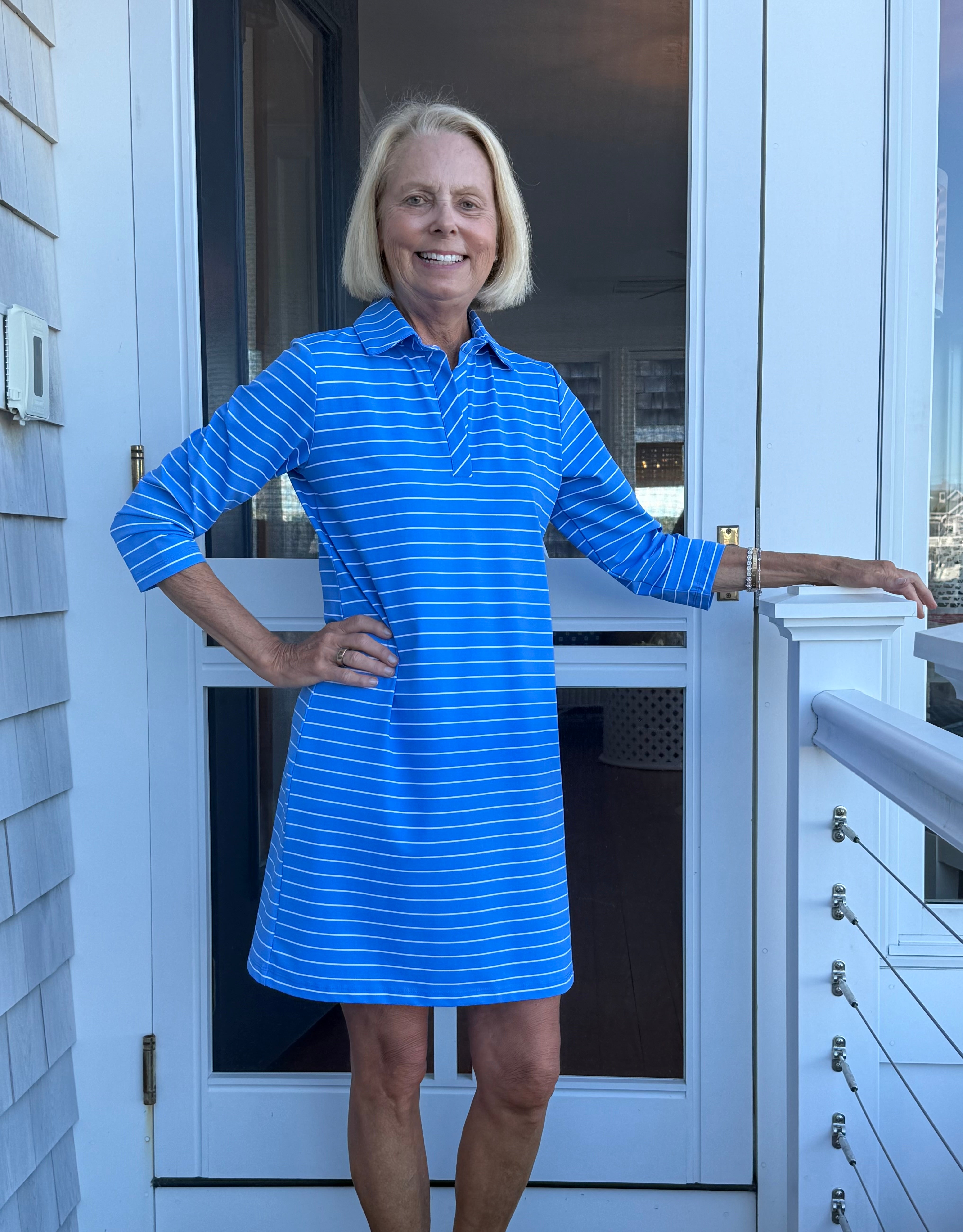 Polo 3/4 Sleeve Dress -Breton Stripe