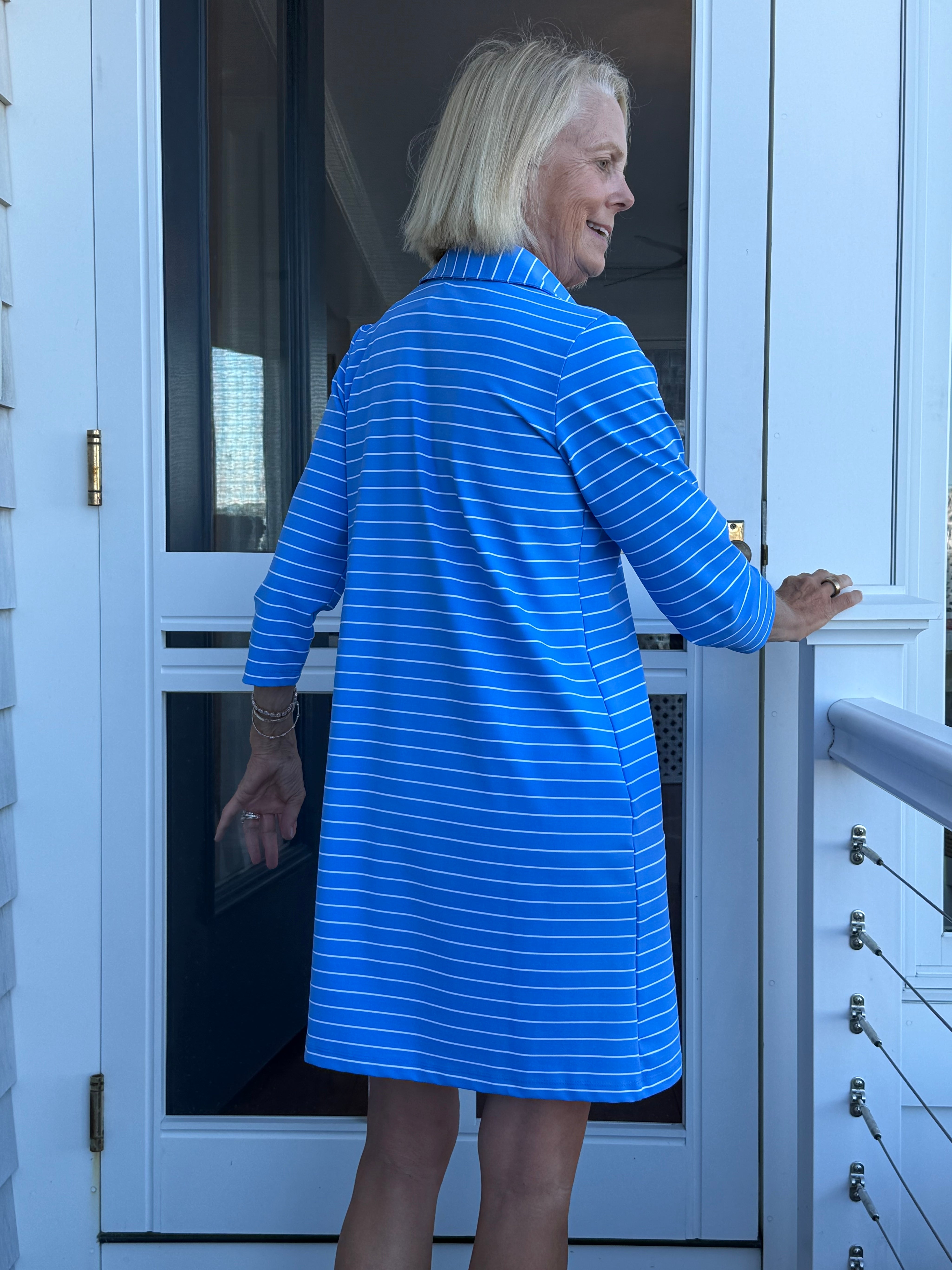 Polo 3/4 Sleeve Dress -Breton Stripe