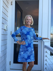 Marina Dress  full sleeve- 2 Blue Resort Palms