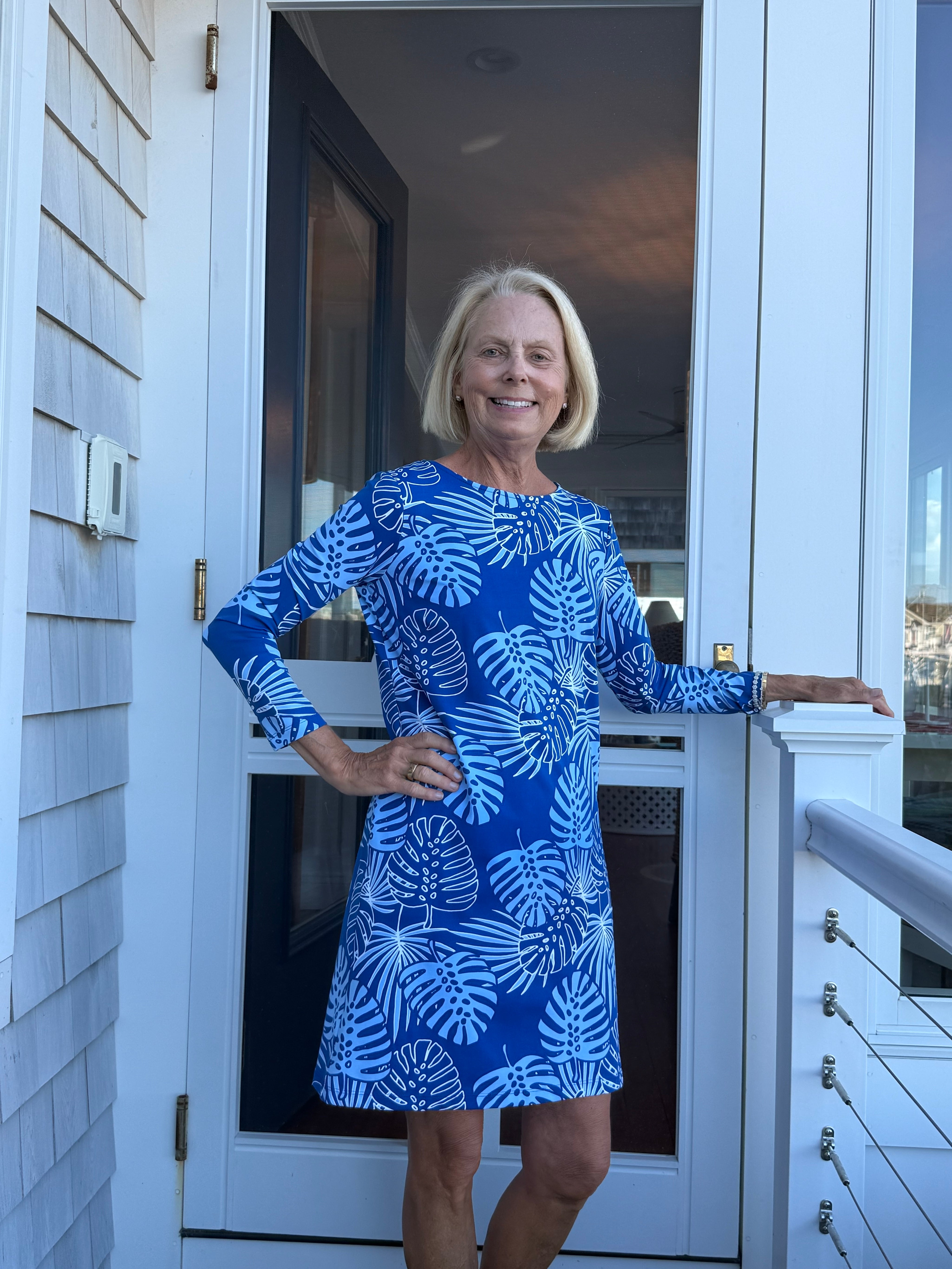 Marina Dress  full sleeve- 2 Blue Resort Palms