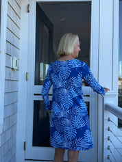 Marina Dress  full sleeve- 2 Blue Resort Palms