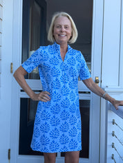 Blair Full Dress - Palm Stripe Blue