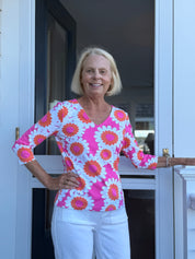 V-Crew Tee - Sunflowers Pink/Orange