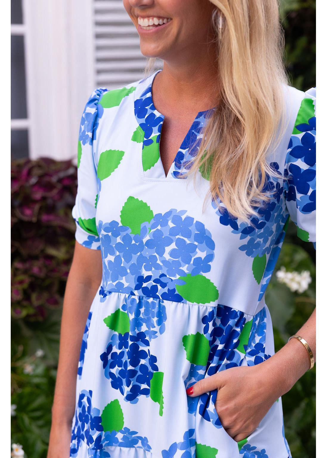 Louisa Short Sleeve Dress - Hydrangea Blue/Blue