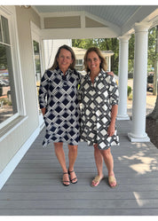 Julia Dress - Ribbons Navy/White