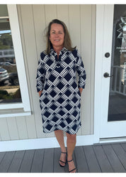 Julia Dress - Ribbons Navy/White