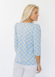 Clare Top - Bamboo Lattice Tan/Light Blue FINAL SALE