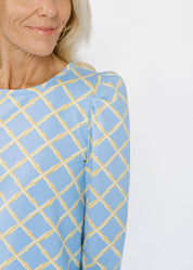 Clare Top - Bamboo Lattice Tan/Light Blue FINAL SALE