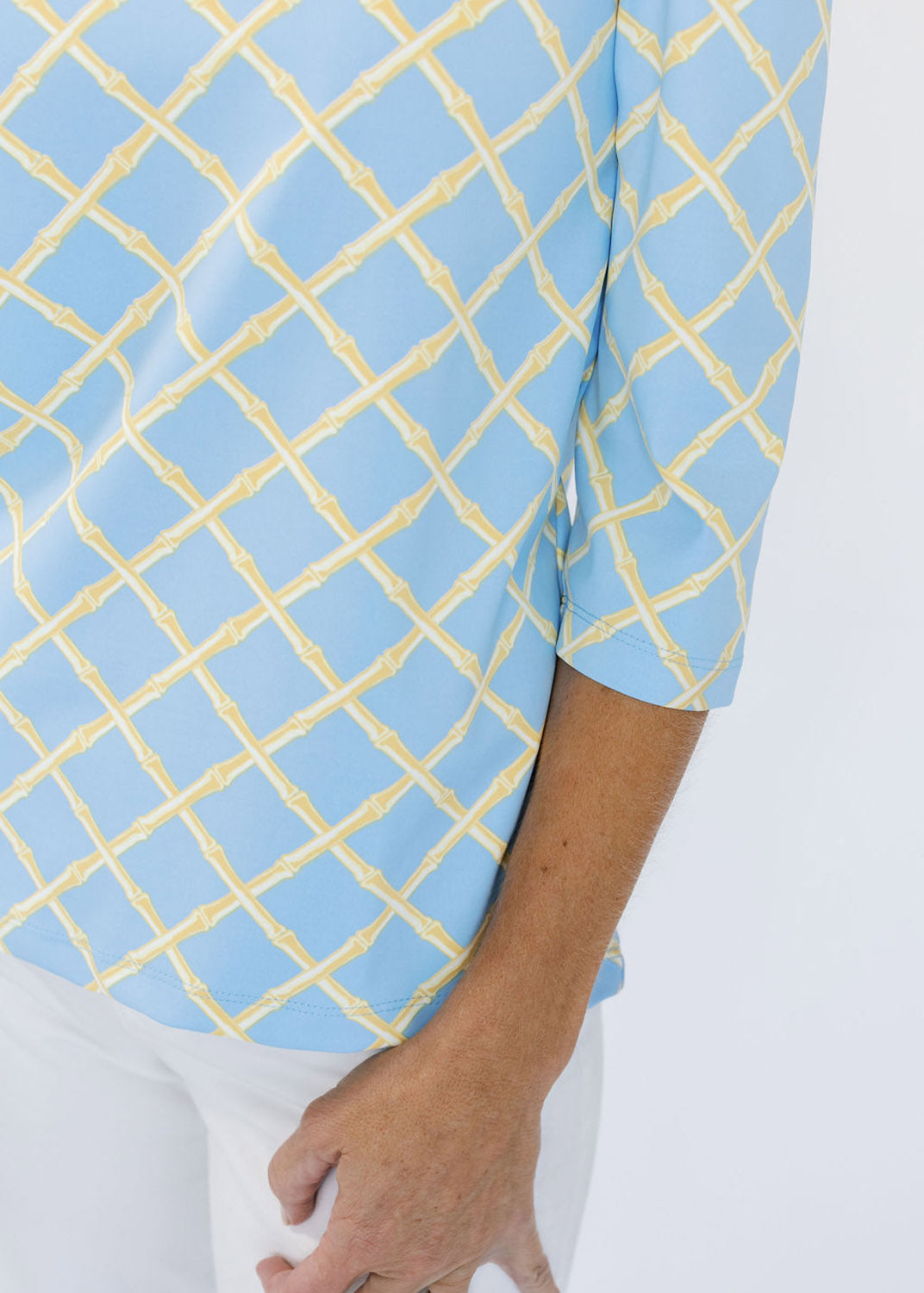 Clare Top - Bamboo Lattice Tan/Light Blue FINAL SALE