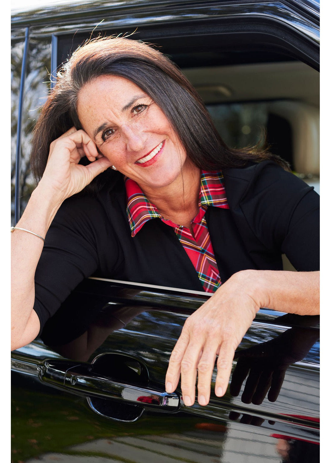 Lizzie Dress - Solid Black/Red Plaid