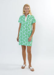 Polo Dress - Palm Stripe Aqua/Green
