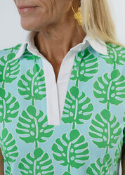 Polo Dress - Palm Stripe Aqua/Green