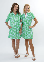 Lizzie Dress - Palm Stripe Aqua/Green