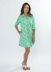 Lizzie Dress - Palm Stripe Aqua/Green