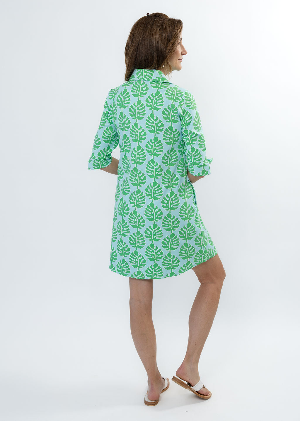 Lizzie Dress - Palm Stripe Aqua/Green