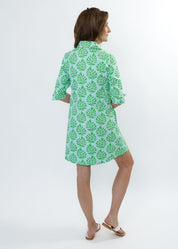 Lizzie Dress - Palm Stripe Aqua/Green