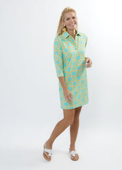 Polo 3/4 Sleeve Dress - Large Bamboo Green/Tan
