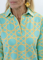 Polo 3/4 Sleeve Dress - Large Bamboo Green/Tan