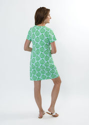 Lucille Short Sleeve Dress - Palm Stripe Aqua/Green