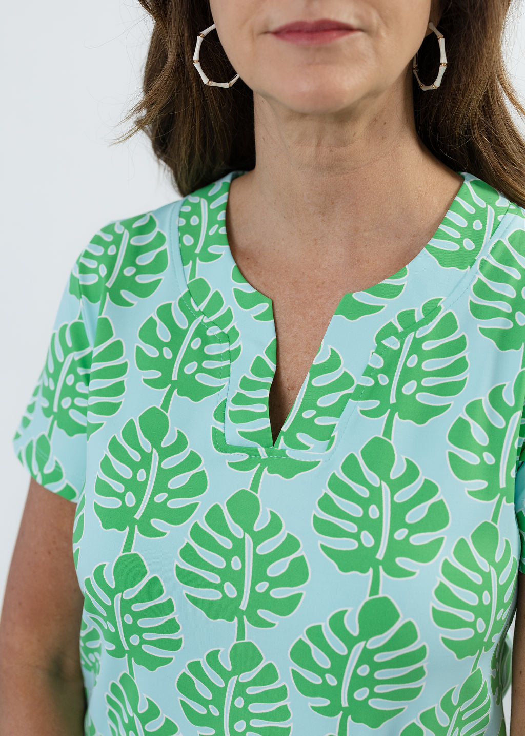 Lucille Short Sleeve Dress - Palm Stripe Aqua/Green