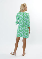 Lucille 3/4 Sleeve Dress - Palm Stripe Aqua/Green