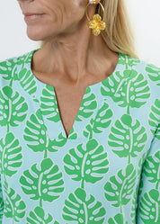 Lucille 3/4 Sleeve Dress - Palm Stripe Aqua/Green