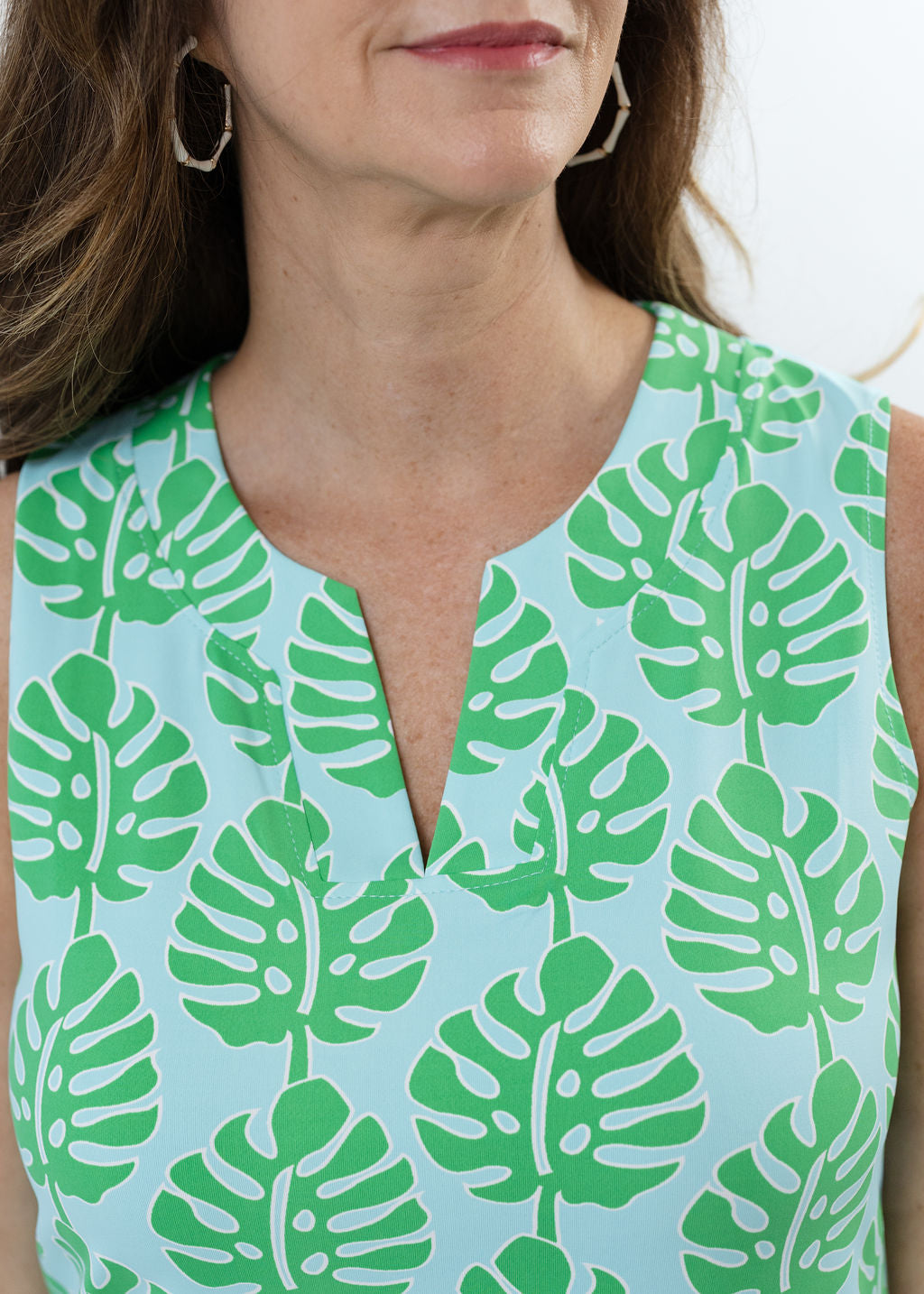 Lucille Dress - Palm Stripe Aqua/Green