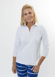 Polo 3/4 Sleeve Top - Solid White