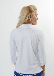 Polo 3/4 Sleeve Top - Solid White