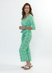 Dorothy Pants - Palm Stripe Aqua/Green