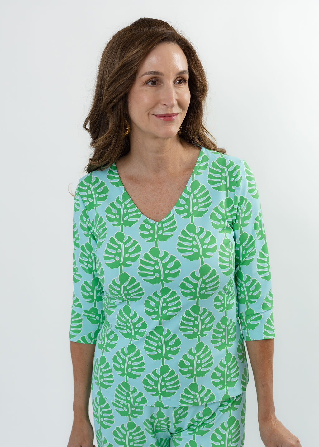 V-Crew Tee - Palm Stripe Aqua/Green