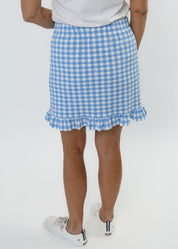 Country Club Skort with Ruffle 17 inch - Gingham Lt. Blue/White
