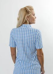 Blair Short Sleeve Top - Gingham Lt. Blue/White