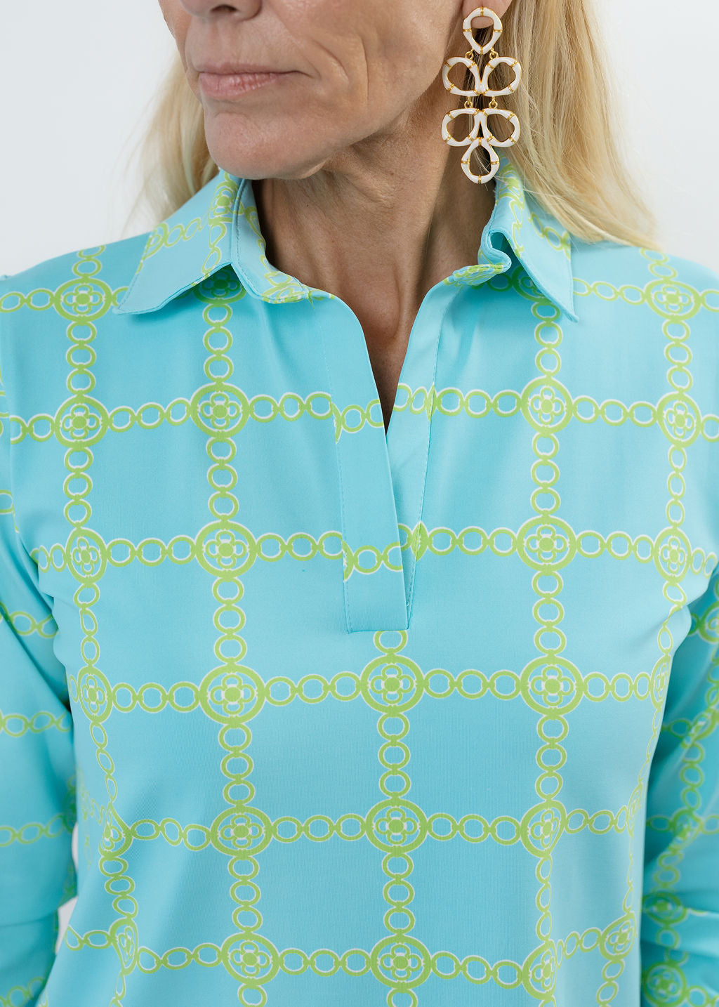 Polo 3/4 Sleeve Top - Medallion Chain Blue/Green