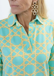 Polo 3/4 Sleeve Top - Large Bamboo Green/Tan
