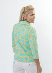 Polo 3/4 Sleeve Top - Large Bamboo Green/Tan