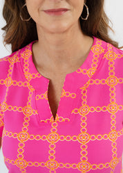 Lucille Short Sleeve Dress - Medallion Chain Pink/Orange - FINAL SALE