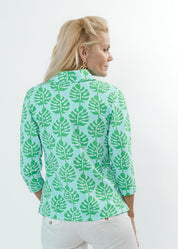 Polo 3/4 Sleeve Top - Palm Stripe Aqua/Green