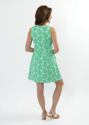 Boardwalk Dress - Palm Stripe Aqua/Green