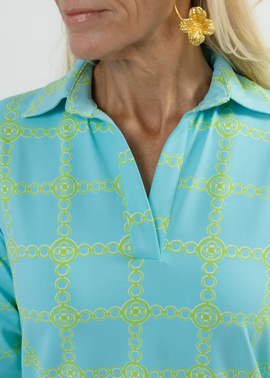 Polo 3/4 Sleeve Dress - Medallion Chain Blue/Green XS Polo 3/4 Sleeve Dress - Medallion Chain Blue/Green XS