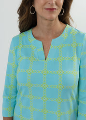 Lucille 3/4 Sleeve Dress - Medallion Chain Blue/Green